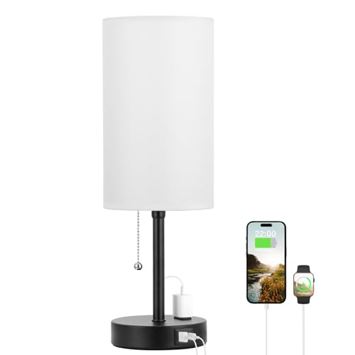 Image of 17 inch Bedside Lamp for Bedroom - USB A+C Port, AC Outlet,3 Color Temperature
