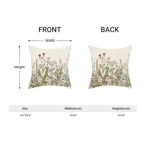 Image of AEIOAE Sage Green Pillow Covers 24x24 Inch Set of 2, Spring Wildflower Plant Throw Pillows Case,Seasonal Floral Outdoor Decorative Flowers Farmhouse Decor Cushion Covers for Home Sofa Bed Couch