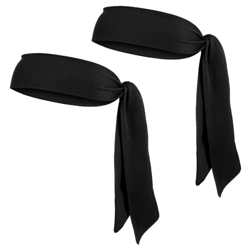 2 Pack Black Tie Headband for Women and Men, Large Hair Ties Black Bandana Headband Sport Tie Headbands for Basketball, Soccer, Football