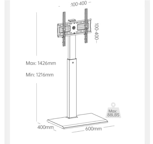 Support TV pivotant avec base rectangulaire stable et hauteur réglable