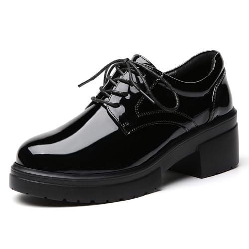 Platform Oxfords for Women Chunky Oxford Heels Women's Pumps Lace Up Shoes Office Work Ladies Casual Business Dress Shoes