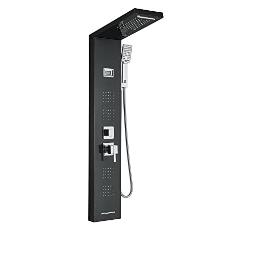 Black Shower Panel Tower Massage Body Jets System Rain Waterfall Mixer Hand Shower miniatura 1
