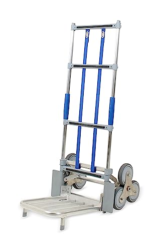 Vollmontierter, klappbarer EXPRESSO Alu Treppensteiger mit DREI-Rad-Mechanismus zum Überwinden von Treppen & Stufen/Tragkraft 125 kg/Klappbare Rohrschaufel L 43 x B 35 cm/AE851276115504