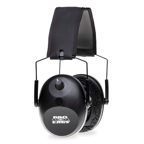 Pro Ears Gold II 26 Ear Muffs, NRR 26, Military Grade Electronic Hearing Protection with DLSC Compression, Gel Ear Seals & Auto Shut Off, Amplifies Sound 8x, Made in USA, Black with Metal Headband - Pro Ears