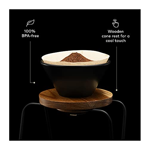 Chefwave Artisan Series Pour-Over Coffee Maker Set With Ceramic Cone, Wood Ring And Stainless Steel Stand, 1-2 Cup Personal Size - Bamboo Accents, Easy To Clean, Bpa Free #TOP3