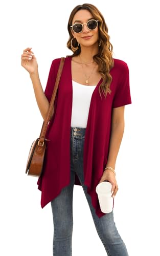 Image of Veryoung Floral Short Sleeve Cardigans for Women Casual Drape Open Front Lightweight Summer Cardigan with Pocket High Low Hem