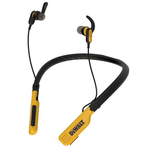 DEWALT Heavy-Duty Magnetische Bluetooth Nackenbügel-Kopfhörer – Kabellose Earbuds mit 30 Std. Laufzeit, Geräuschisolierung, Freisprech-Mikrofon (Gelb)