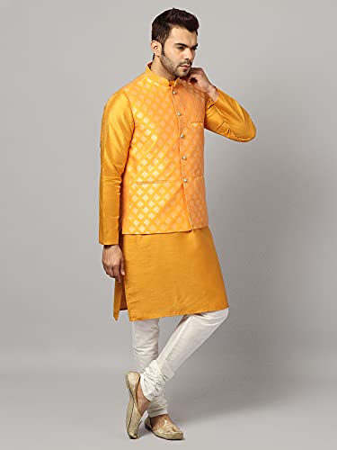 Image of Uri and MacKenzie Men's Silk Blend Kurta Churidar Pyjama with Stylish Nehru Jacket