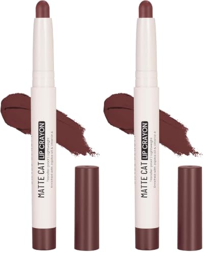 Image of Swiss Beauty Non-Transfer Matte Cat Lip Crayon | Water-Resistant | Long-Lasting 8 Hours Stay | Retractable Lip Crayon | Shade - Rustic Almond, 1.5g | (Pack of 2)