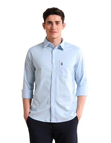 Image of U.S. Polo ASSN. Solid Regular Fit Shirts for Men - Full Sleeve Mens Casual Shirts