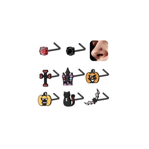 AccGin 20G L-Shaped Nose Ring Studs 314L Stainless Steel Spider L Bend Screws Piercing Jewelry for Women Men Black Halloween Christmas