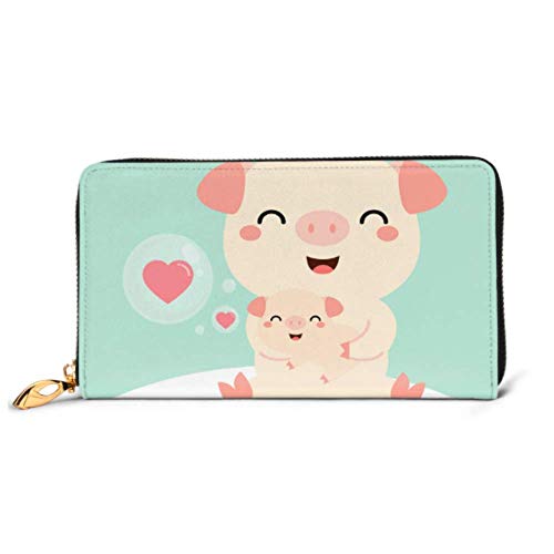 Preisvergleich Produktbild JHGFG Mode Handtasche Reißverschluss Brieftasche Happy Family Animal Cartoon Nettes Schwein Telefon Clutch Geldbörse Abendkupplung Blocking Leder Brieftasche Multi Card Organizer