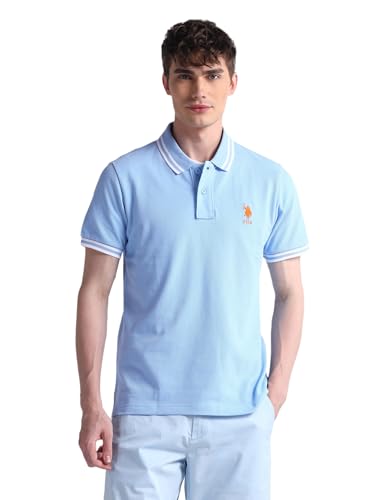 Image of U.S. Polo ASSN. Solid Slim Fit Polo T Shirts for Men - 100% Cotton, Half Sleeves Mens Tshirt