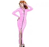 houxinqwwp abito lungo da donna a maniche lunghe in pvc s-7xl, rosa, 7xl
