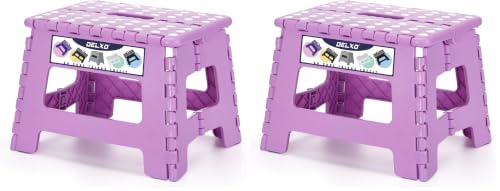 Image of Delxo 9 inch Folding Step Stool, Non-Slip Foldable Small Stools Up to 300 LBS, Kids Step Stool with Handle Lightweight for Kitchen, Bathroom, Bedroom, Garden, Light Purple, 1PC (Pack of 2)