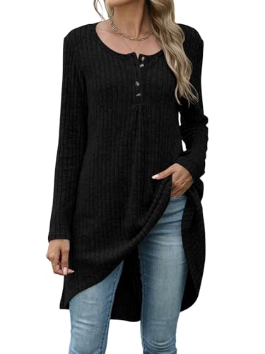 Naggoo Long Tunic Tops for Women for Leggings Long Sleeve Henley Shirts High Low Fall Sweaters M-3XL4