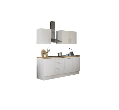 Stella Trading Turin ZB Küchenzeile 210 x 211 x 60 cm, weiß - Ohne Küchengeräte - Moderne, geräumige Küche in Artisan-Eiche Optik mit viel Stauraum