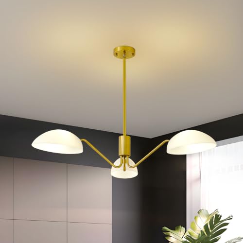 3-Light Modern Sputnik Chandelier, Gold Ceiling Light with Acrylic Shade