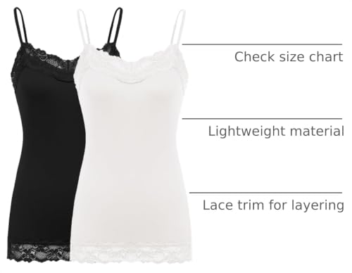 Image of Kate Kasin Women's Adjustable Spaghetti Strap Lace Trim Cami Tunic Tank Top 2PACK