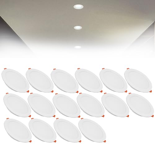 24W LED Recessed Ceiling Spotlights, 6000K Cold White Ultra Slim Panel Light, Cut Φ190-210mm, AC110-240V Round Downlights for Living Room Office, 16 Pack