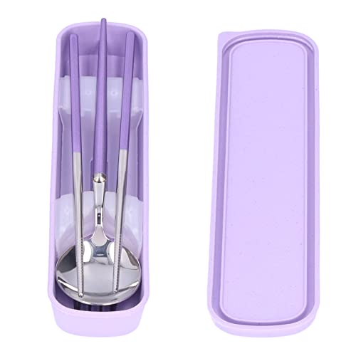 Stainless Steel Flatware Set with Portable Box, Reusable Flatware Cutlery Set, Camping Travel Utensils Set Include Fork Spoon Chopsticks(Purple)