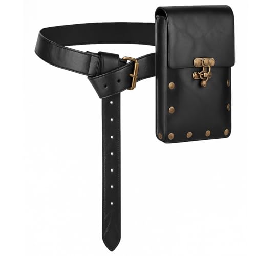 Ceinture de viking médiévale avec pochette de voyage en cuir noir Large pour costume cosplay