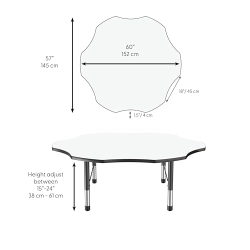 Image of FDP Dry-Erase Flower Activity School and Classroom Kids Table (60 inch), Chunky Toddler Legs for Collaborative Spaces, Adjustable Height 15-24 inches - Whiteboard Top and Black Edge