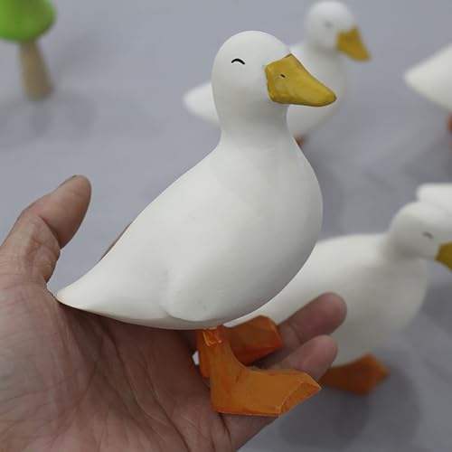 Hand Carved White Cartoon Duck Wooden Sculpture - Eco-Friendly Basswood Art Figurine, Home Office Decor Gift Collectible - Image 6
