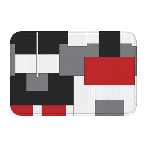 Tcoay Tapis de Sol antidérapant et Absorbant pour Salle de Bain, Tapis d'entrée, Color Block Rouge Noir Gris Blanc