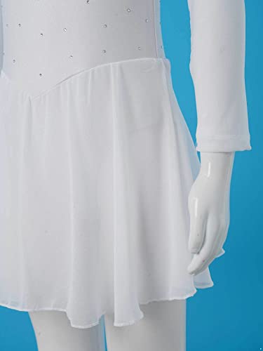 Chictry Youth Girls Mesh Splice Long Sleeve Rhinestone Figure Ice Skating Dress Ballet Tutu Leotard Dress White 4 Years #TOP5