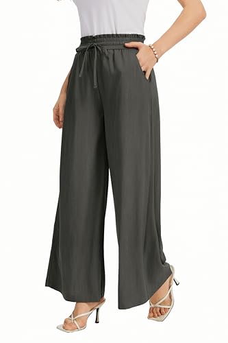 Image of KICZOY Women Flowy Pants Drawstring Waist Wide Leg Palazzo Beach Pants Loose Fit with Pockets