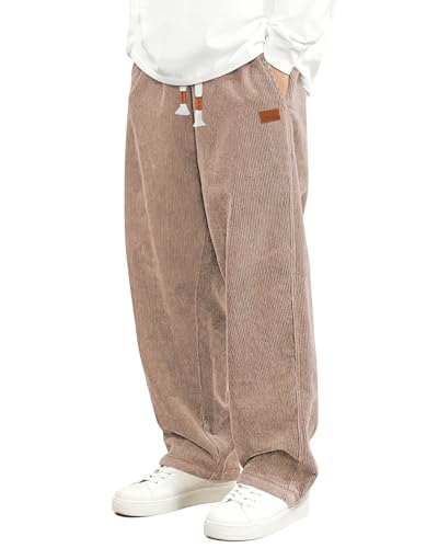 HMIYA Cord Hose Herren Chinohose Regular Weites Bein Hosen Mode...