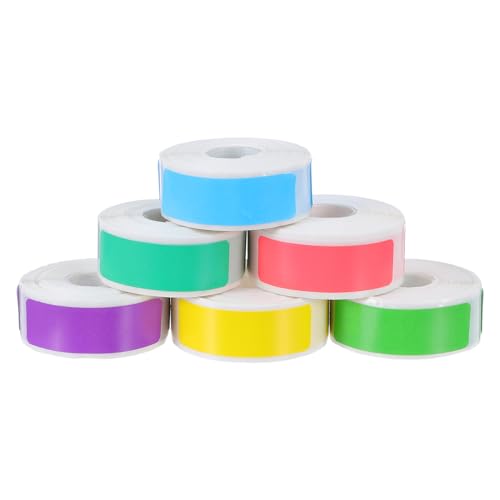 GARVALON 6 Rollos Etiquetas Adhesivas Imprimibles 6 Rollos de 4 X 1,2 CM Papel Autoadhesivo en Colores Variados (Rosa, Morado, Verde, Amarillo, Azul, Verde Claro)