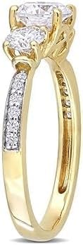 Purvika Jewels 2 Carat Round Cut Lab Created Diamond Three-Stone Wedding Ring, 14K Yellow Gold Finish, Sterling Silver 925