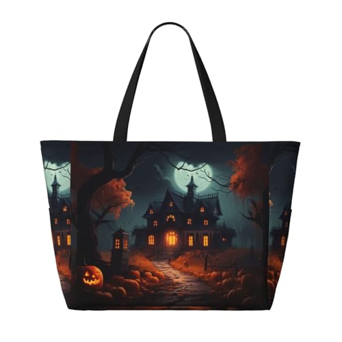 Scary Halloween Print Foldable Lightweight Family Beach Bag for Men Women Beach Tote Bag Portable Gym Bag2