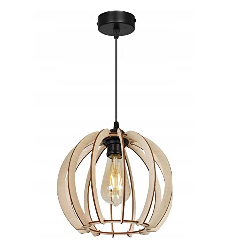 Light-Home Abat Jour Suspension Luminaire Lustre Industriel Timber - Moderne Abat Jour Plafond pour Chambre Salon et Cuisine - en Metal et Bois - À 1...