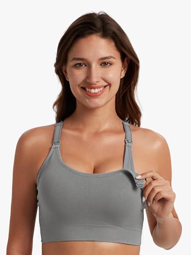 Image of Angelhood Nursing Bras for Breastfeeding, Seamless Nursing Sports Bra Medium Impact Support Maternity Bras for Pregnancy