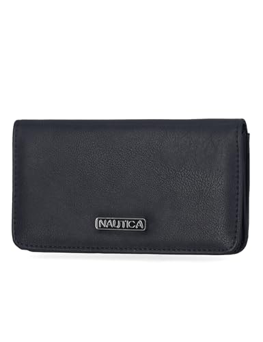 Image of Nautica Seaside Slim Womens Wallet RFID Blocking Credit Card Holder, Coin Purse, Checkbook Organizer Clutch, Small Vegan Leather Wallet for Travel, Indigo
