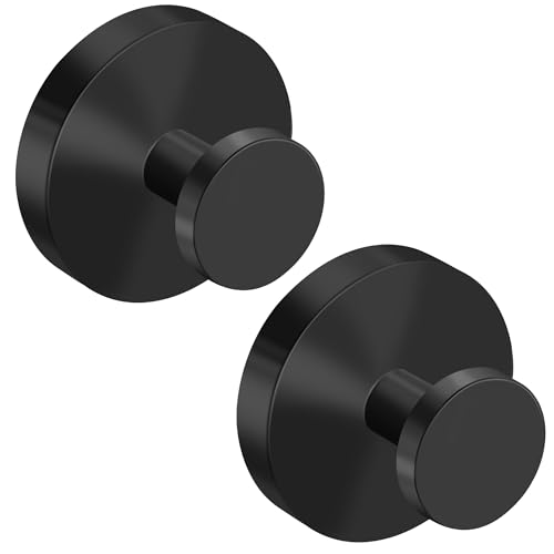 klasit Suction Cup Hooks for Shower No-Drill Towel & Robe Hooks for Bathroom Glass Door Mirror & Tile 2 Pack Matte Black Ideal for Hanging Towels Bathrobes & Loofahs