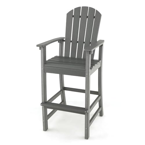 ORALNER Tall Adirondack Chairs Outdoor High Back Balcony Chair Weather Resistant HDPE Resin Plastic Bar Height Stools 360 LBS Lifeguard Chair for Pool Patio Deck Backyard (1 Grey)