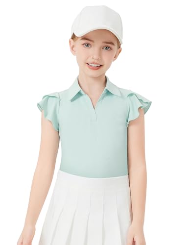 Soneven Girls Sleeveless Golf Polo Shirts V Neck Ruffle Sleeve Tennis Shirts Pickleball Golf Tank Tops for Age 4-16 Years3