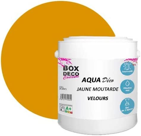 BOX DECO COULEURS Peinture murale acrylique aspect velours Aqua Déco - 2,5L, Jaune Moutarde