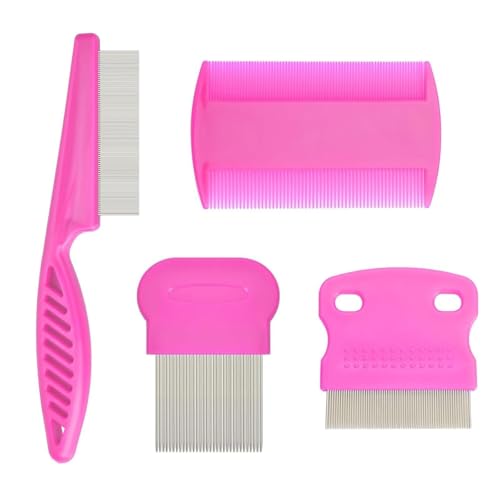 Set di Pettinino Antipulci per Gatti e Cani, Pettine per Rimuovere Le Macchie di Lacrime Degli Animali Domestici, Pettine Antipulci per Animali Domestici di Piccola, Media e Grande Taglia (Rosa)