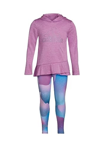 Adidas Girls Curved Front Hooded Mélange Shirt Top & Tight Set3