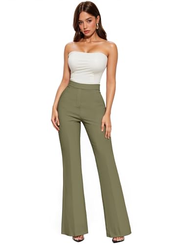 Hybrid & Company Womens Ultra Stretch Ponte Flare Pants High Rise