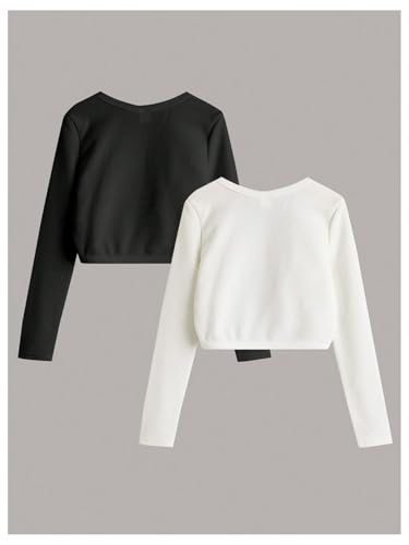 OYOANGLE Girl's 2 Pack Bolero Cardigans Long Sleeve Open Front Cropped Light Cardigan Sweater Outerwear2