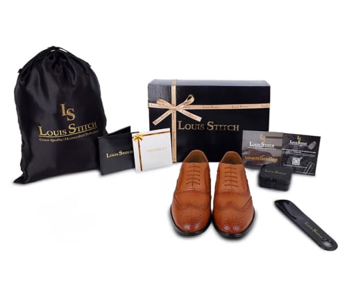 Image of LOUIS STITCH Men's Formal Shoes | Handcrafted European Leather Brogues | Lace-Up Style for Business, Formal (LSEUBGTN)