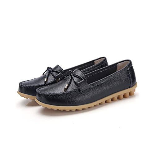 Image of Momuk Women's Penny Loafers Leather Driving Moccasins Slip On Boat Shoes Fashion Comfort Flats