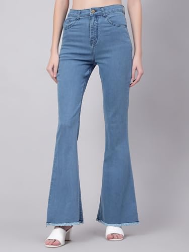 Image of KOTTY Flare Bottom Jeans for Women - Stylish Slim Fit with Bell Shape Leg