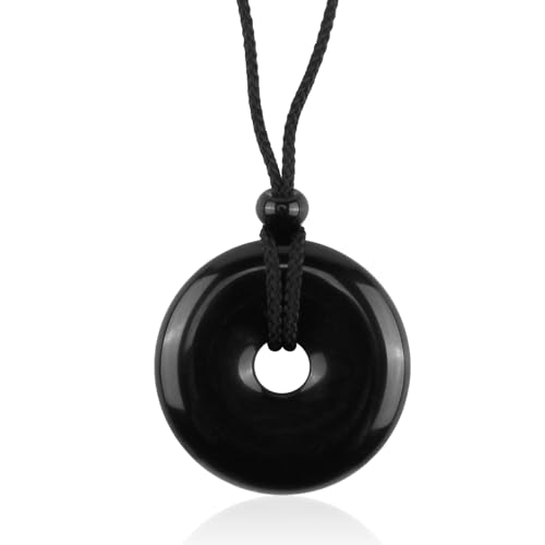 Dumhuts turmalina negra, colgante de turmalina auténtica con diseño de donut, collar de piedra curativa con cordón, para la meditación y la vida cotidiana